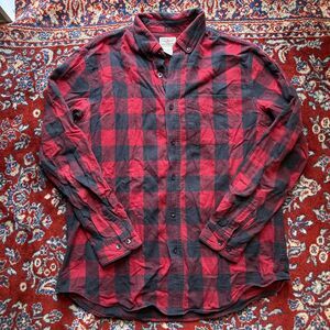 LL Bean Shirt Men L Vintage Red Buffalo Check Plaid Scotch Flannel Button Down